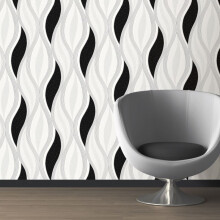 Black Glitter Waves Silver White Quality Textured Vinyl Feature Wallpaper
