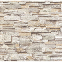 Beige Slate Stone Wallpaper - 3D Rustic Brick-Effect, Sandstone Beige, 10m x 0.53m (WL-05222-30)