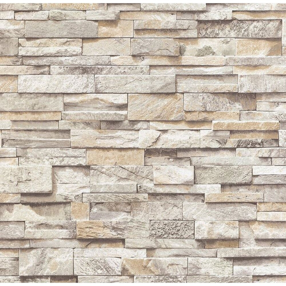 Beige Slate Stone Wallpaper - 3D Rustic Brick-Effect, Sandstone Beige, 10M X 0.53M (Wl-05222-30) 4000278522231