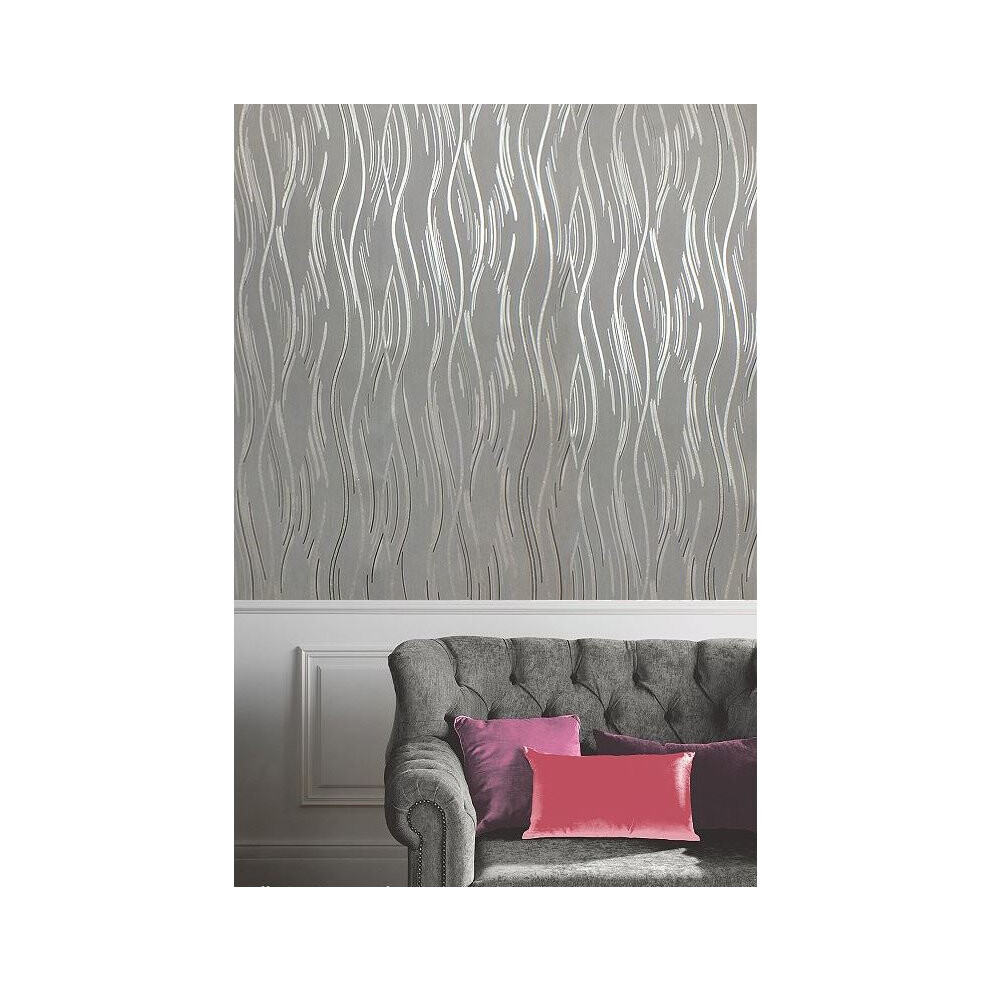 Glitter Wallpaper Shimmer Textured Modern Lines Stripes Grey Black Silver