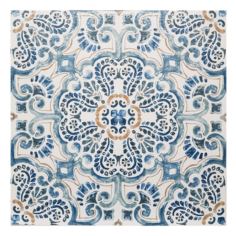 FloorPops fontaine Pack of 10 peel & stick vinyl floor tiles blue pattern