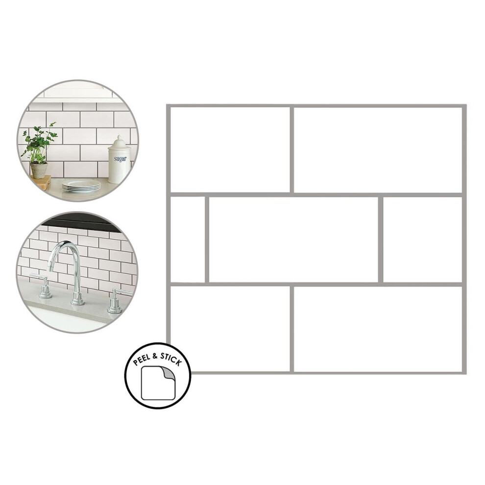 Subway Backsplash Tiles Peel & Stick 4Pcs White Brick Self Adhesive Wall Sticker 091212257399