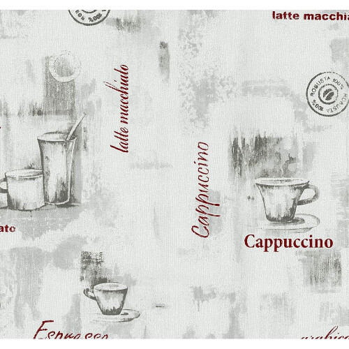 Grey Red Coffee Cup Wallpaper Typography Kitchen Textured Paste Wall Vinyl P+S