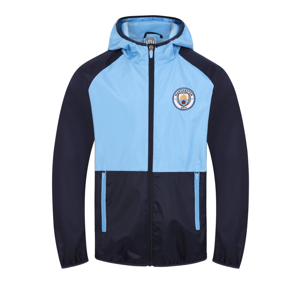 (Navy Sky Blue, 12-13 Years) Manchester City FC Official Football Gift Boys Shower Jacket Windbreaker