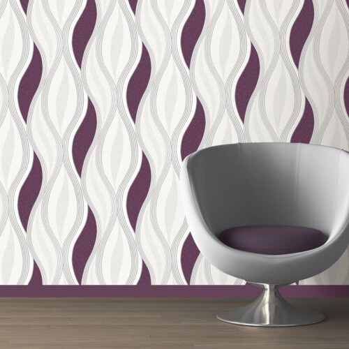 Purple Glitter Waves Silver White Quality Textured Vinyl Feature Wallpaper