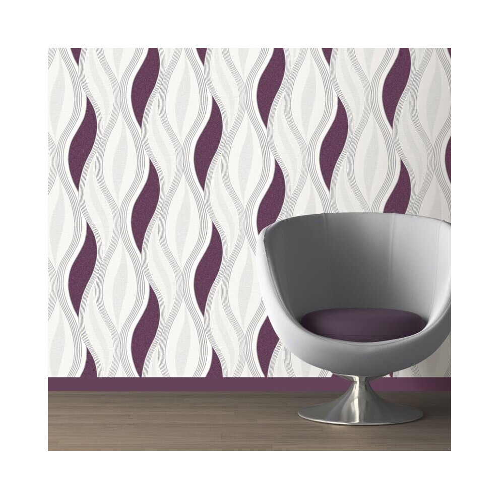 Purple Glitter Waves Silver White Quality Textured Vinyl Feature Wallpaper