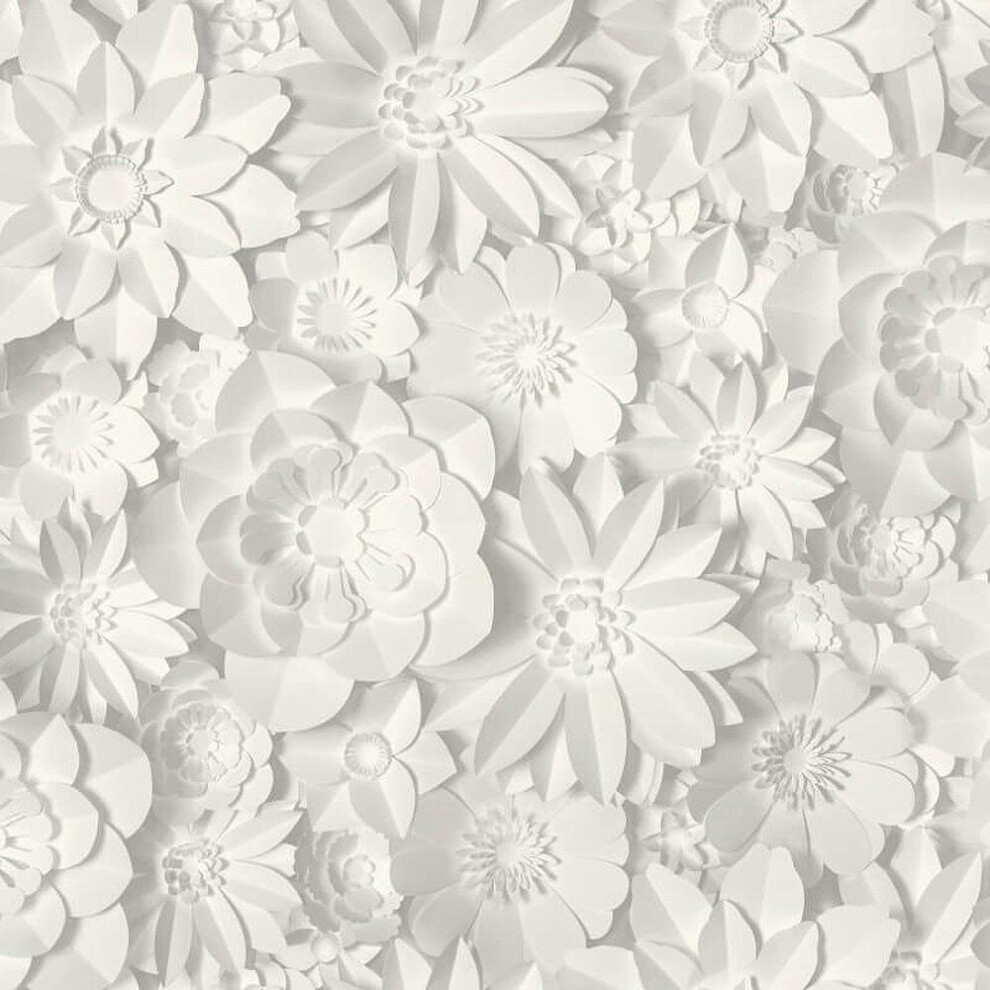 3D Effect Floral Wallpaper Flowers White Grey Washable Fine Decor Dimensions