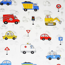 Kids City Traffic White Metallic Wallpaper Trucks Cars Fire Engine Police Rasch