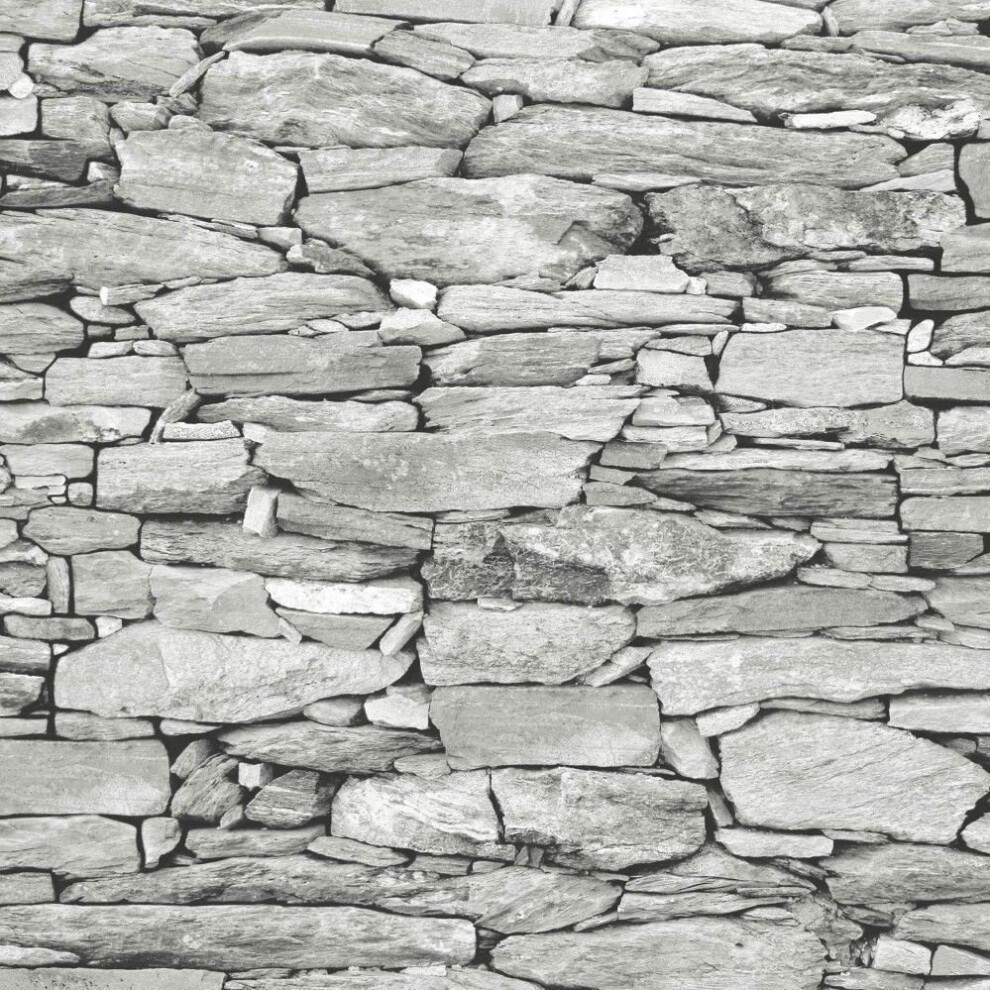 3D Realistic Brick Effect Wallpaper Stone Slate Rustic Weathered Grey Debona