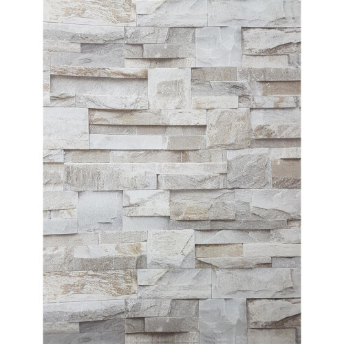 3D Slate Stone Brick Effect Wallpaper - Grey Beige Realistic Textured, WL-1401