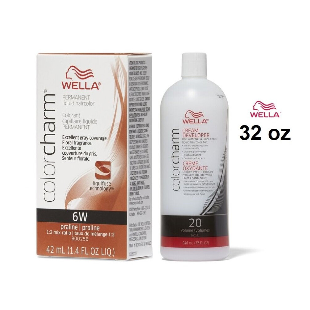 Wella Multicoloured (6W + Developer (Vol. 20) 32Oz) 6W Praline Color Charm Permanent Haircolor