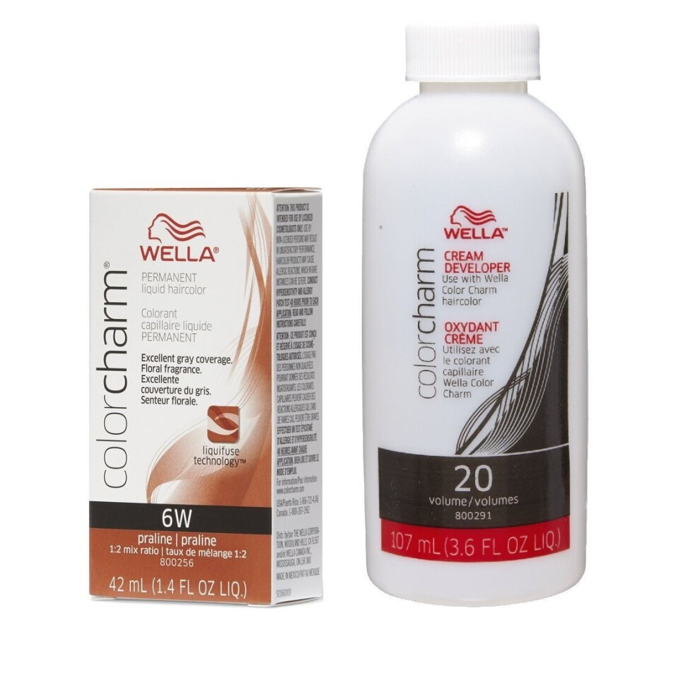 Wella Multicoloured (6W + Developer (Vol. 20) 3.6Oz) 6W Praline Color Charm Permanent Haircolor