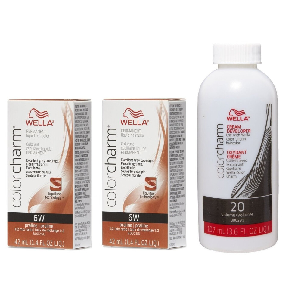 Wella Multicoloured (6W+ 6W+Developer (Vol. 20) 3.6Oz) 6W Praline Color Charm Permanent Haircolor