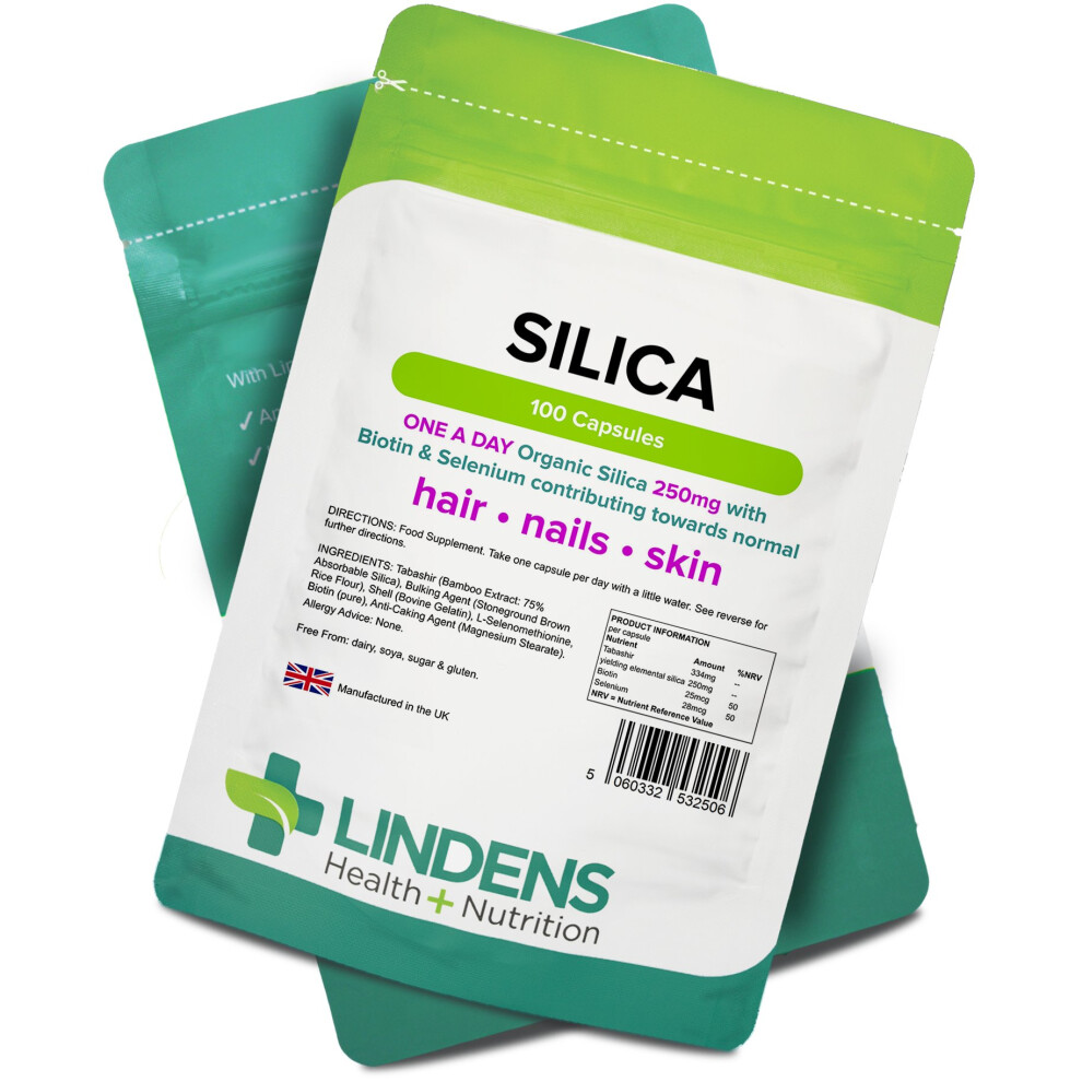 (1 Pack - 100 Capsules) Silica For Hair & Nails 250mg Capsules [2506] Lindens H+N