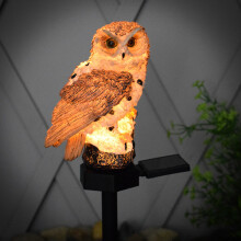 Owl Solar LED Garden Light - IP65 Waterproof Polyresin Outdoor Lamp, Auto On at Dusk, Warm White Yard Statue