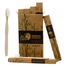 IPREMA Giftware Bamboo Toothbrush - White - Family Pack of 4 - Med Soft
