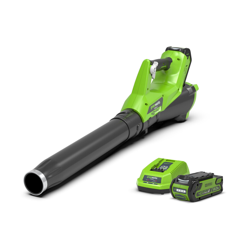 Greenworks G40ABK2 Cordless 40v Garden Axial Leaf Blower 110mph with Battery