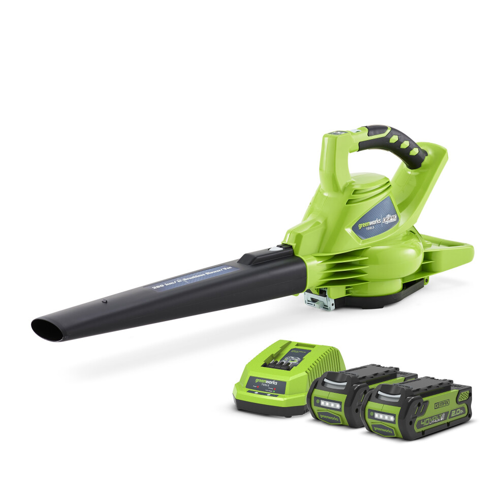 Greenworks GD040BVK2 Cordless 40v Garden Leaf Blower & Vacuum 185mph 2x Batts