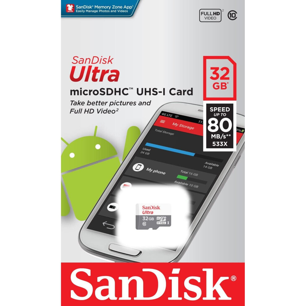 SanDisk 32 GB Class 10 Ultra Android MicroSDHC Memory Card