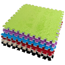 (Green) 10pcs EVA Foam Soft & Shaggy Floor Mats Interlocking Rug Tiles - Puzzle Mat