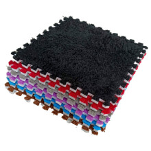 (Black) 10pcs EVA Foam Soft & Shaggy Floor Mats Interlocking Rug Tiles - Puzzle Mat
