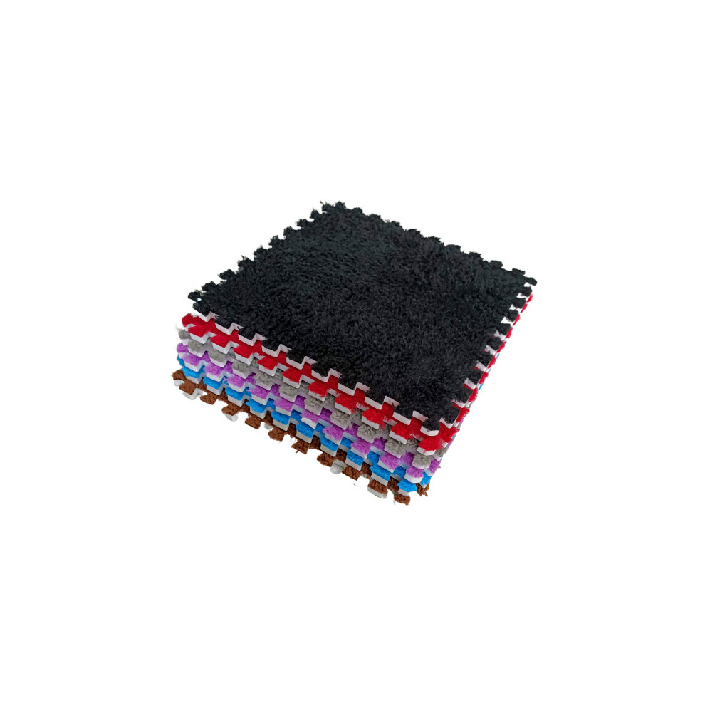 Buyelegant (Black) 10Pcs Eva Foam Soft & Shaggy Floor Mats Interlocking Rug Tiles - Puzzle Mat Black