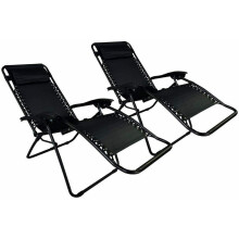 2 X Zero Gravity Garden Sun Lounger Foldable Chair Cup & Tablet Holder
