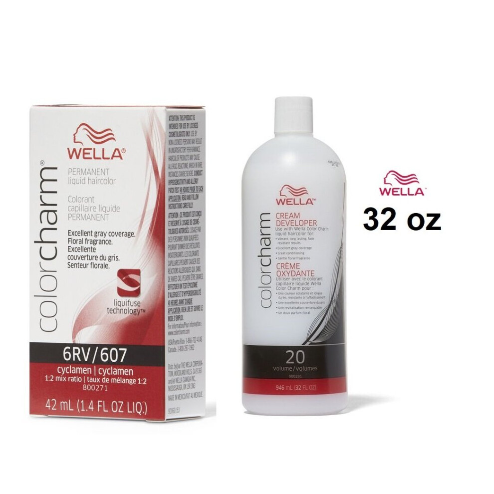 (6RV+ Developer (Vol. 20) 32oz) 6RV Cyclamen Wella Color Charm Permanent Haircolor