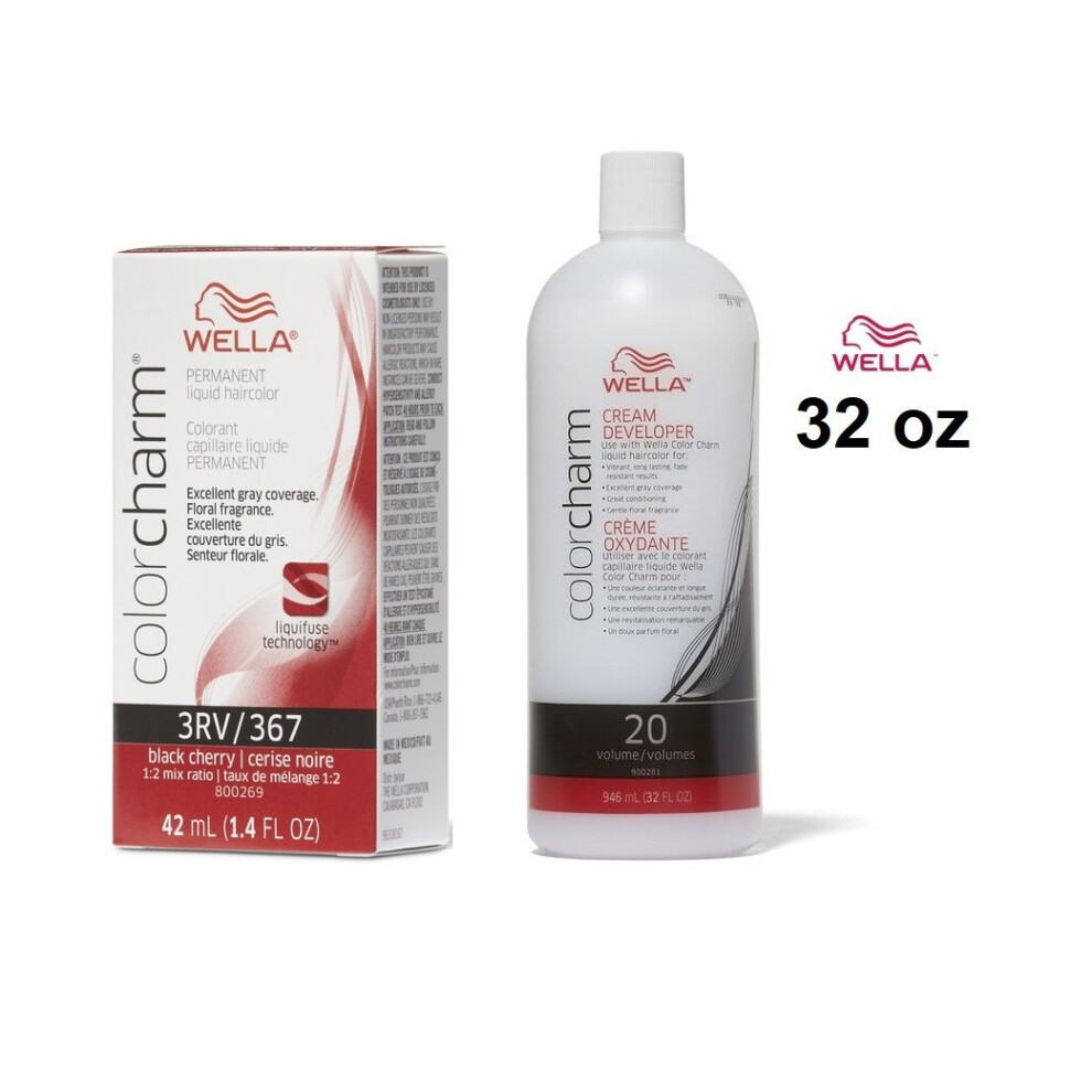 (3RV+ Developer (Vol. 20) 32oz) 3RV Black Cherry Wella Color Charm Permanent Haircolor