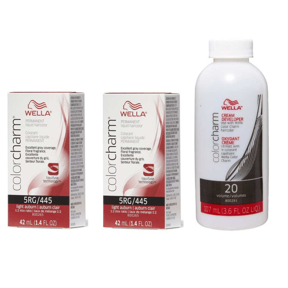 (5RG + 5RG + Developer (Vol. 20) 3.6oz) 5RG Light Auburn Wella Color Charm Permanent Haircolor