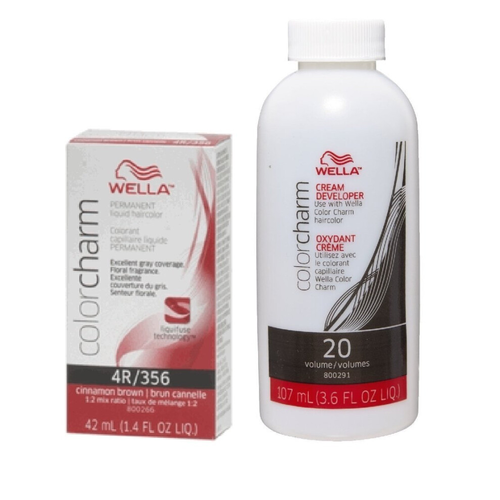 Wella Brown,Multicoloured (4R + Developer (Vol. 20) 3.6Oz ) 4R Cinnamon Brown Color Charm Permanent Haircolor