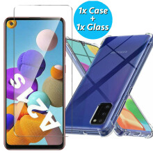 (Case and Glass) For Samsung Galaxy A21s Case & Tempered Glass Screen Protector Back Soft TPU Bumper Gel Cover