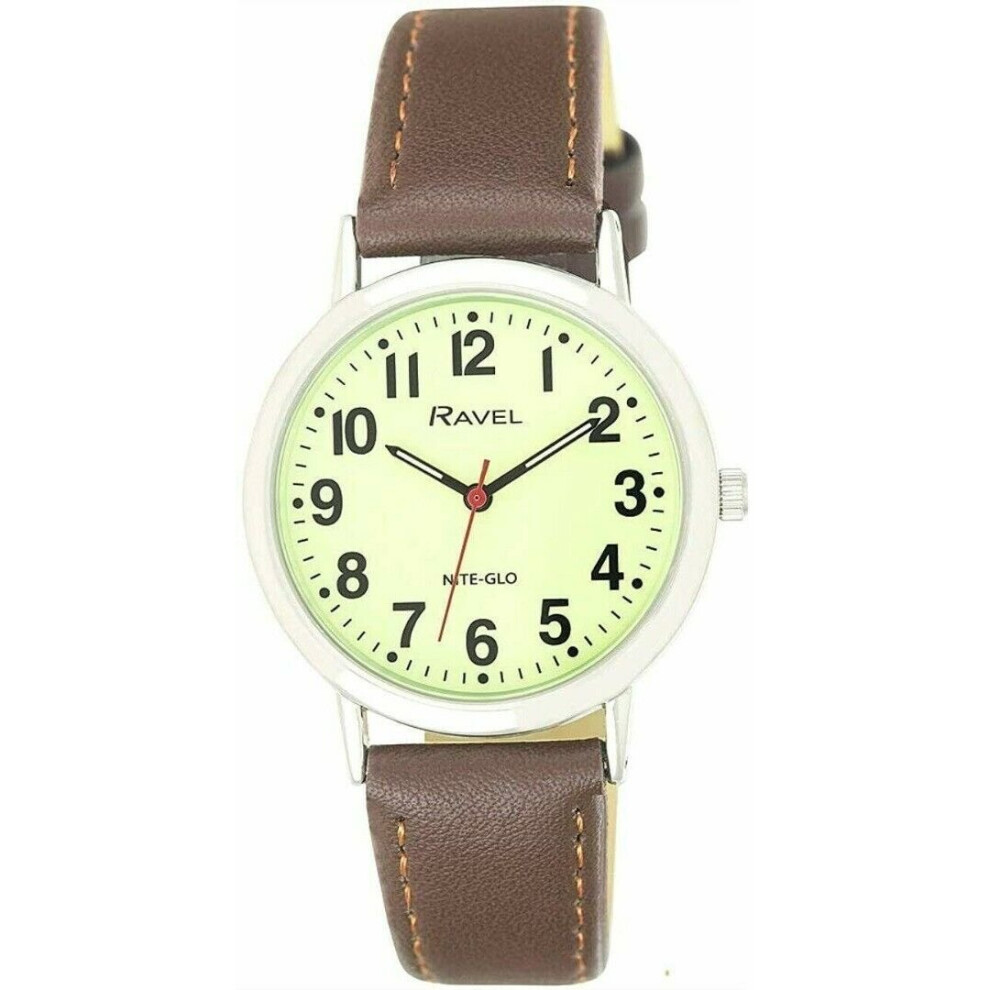 Ravel Gents Easy To Read Glow In The Dark Luminous Dial Watch By Model R.gl.02 Brown