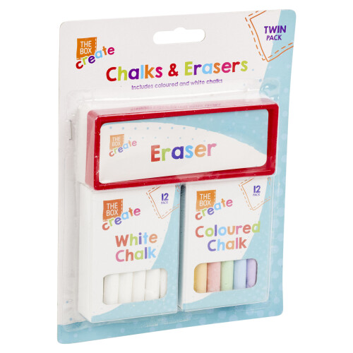 2 x Multicolored Chalk And Eraser Set White For projects and school 1