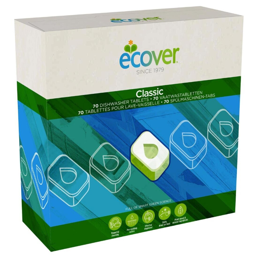 Ecover Dishwasher Detergent Tablets (70 Pack) - Efficient Cleaning & Degreasing, Biodegradable, Septic Safe, Gg200