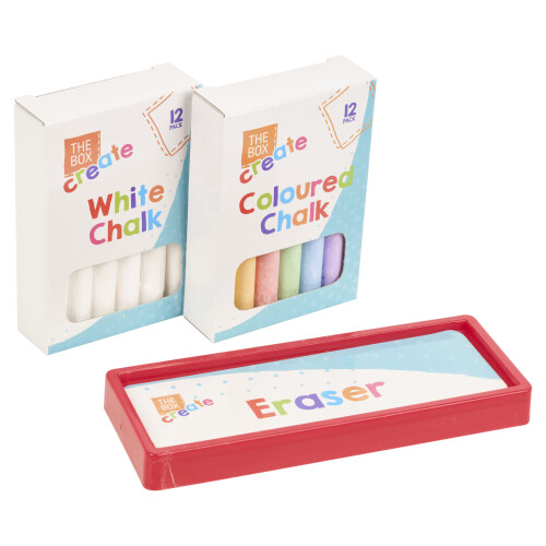 2 x Multicolored Chalk And Eraser Set White For projects and school 2