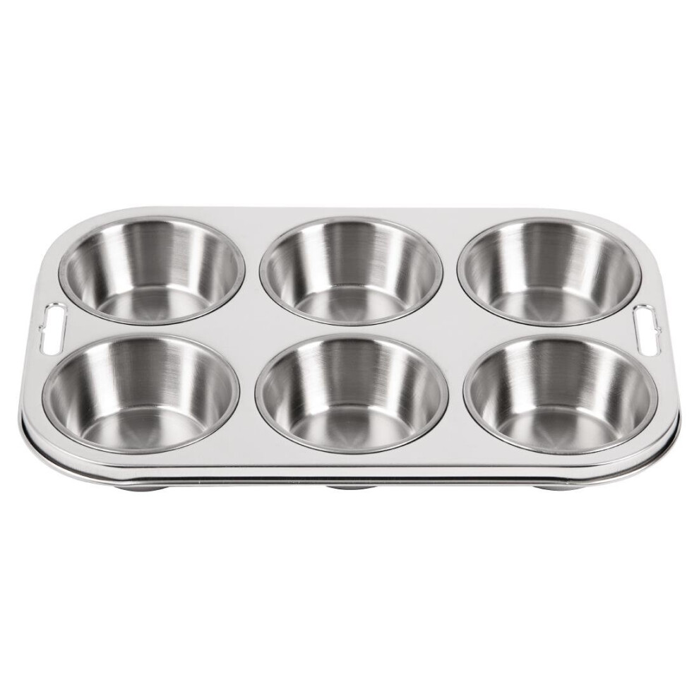 Vogue Stainless Steel Deep Muffin Tray 6 Cup - [E714]