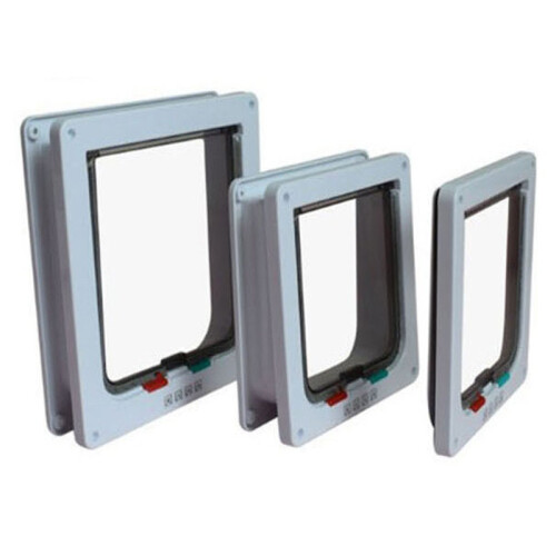 (White, M) Pet Door Frame Safe 4 way Locking Small Medium Large Dog Cat Flap Magnetic ABS