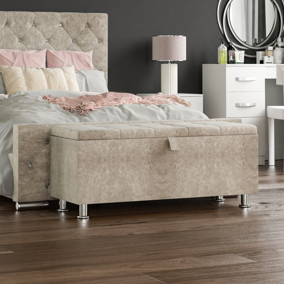 (Champagne Velvet) Valencia Storage Ottoman Padded Bench Velvet UKFR