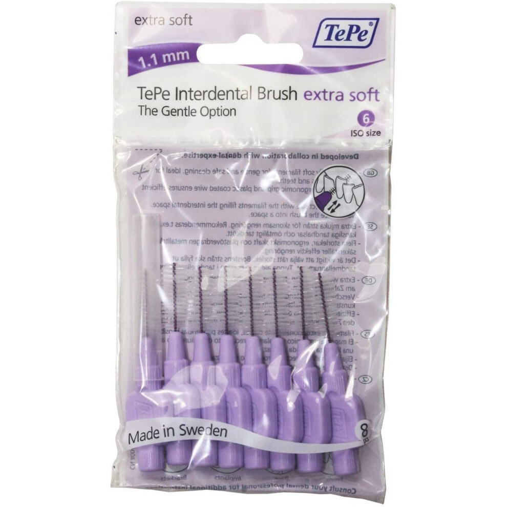 TePe Interdental Extra Soft Brushes-Purple X-Soft 1.10mm-8 Brushes