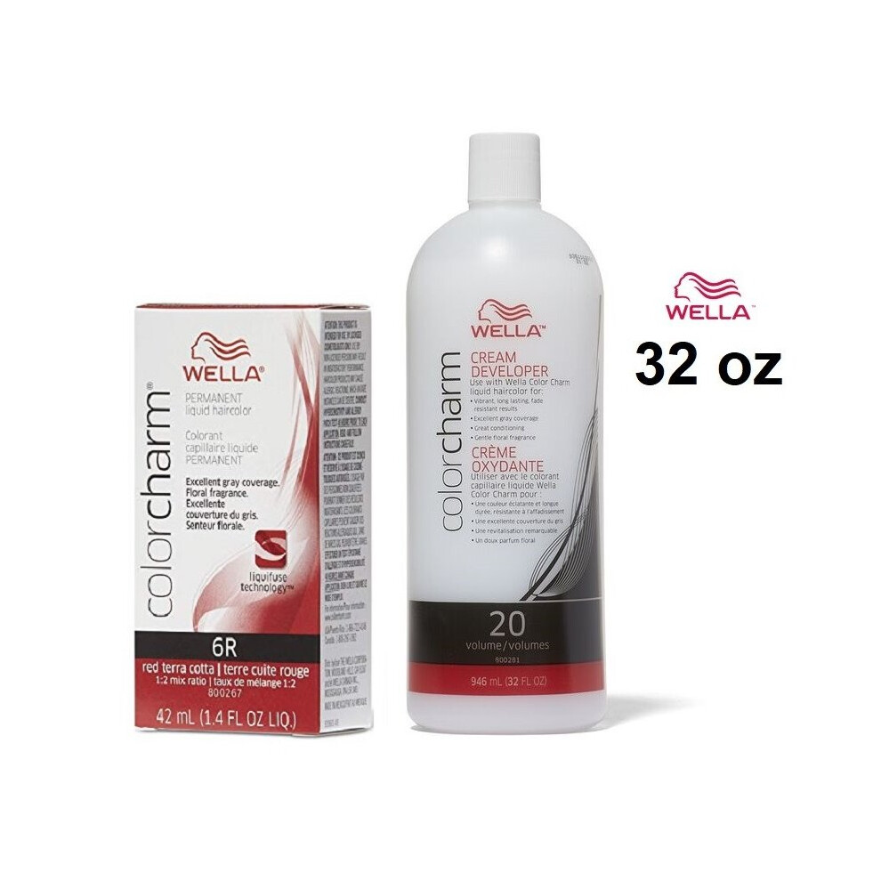 (6R + Developer (Vol. 20) 32oz) 6R Red Terra Cotta Wella Color Charm Permanent Haircolor