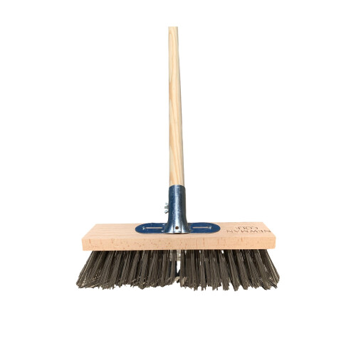 (Head and Handle) Newman and Cole Wire Broom Head - Sweeping Brush with Metal Bristles For Outdoor Patio Path & Driveway Cleaning to Remove Algae & Moss