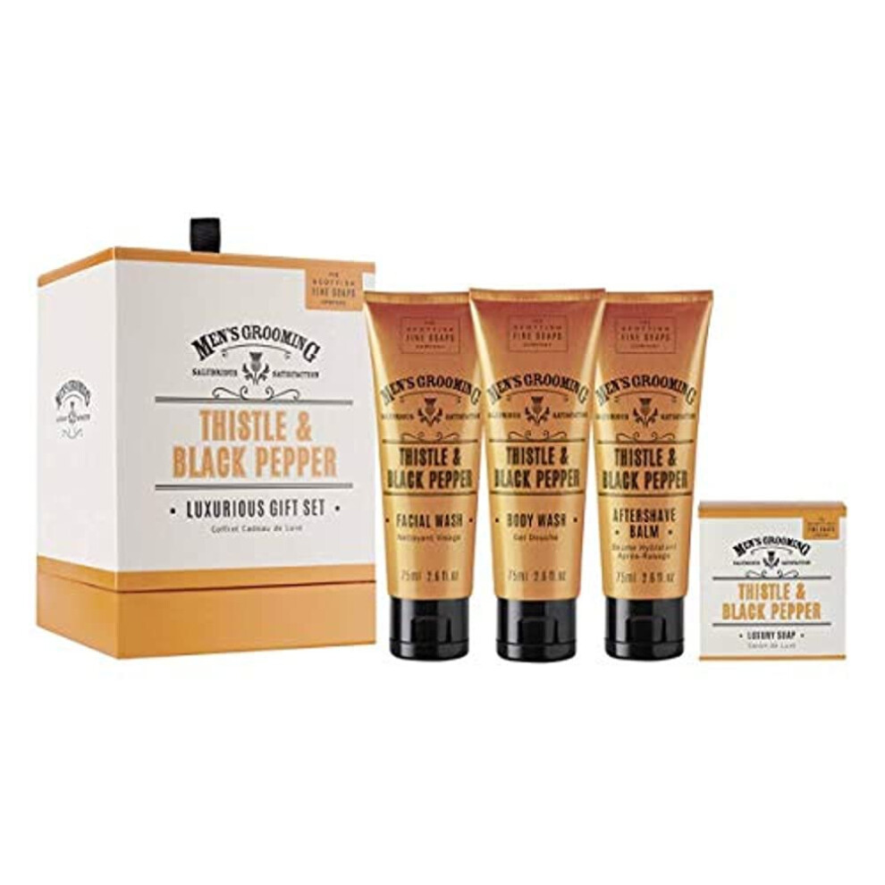 Scottish Fine Soaps Mens Grooming Luxurious Gift Set - Thistle & Black Pepper