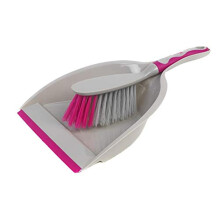 Kleeneze KL062390EU Deluxe Space Saving Dustpan and Brush Set, Grey/Pink