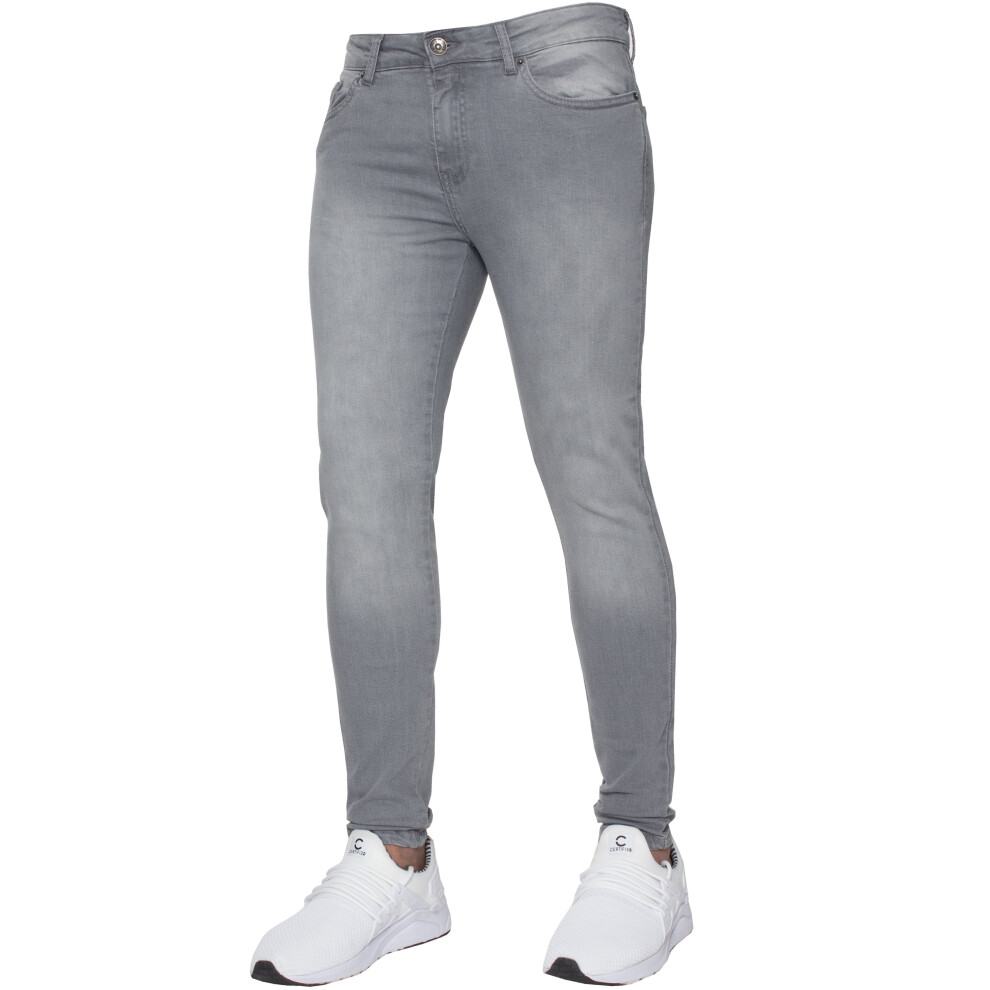 (Grey, 28S) Ze Enzo Mens Skinny Jeans Slim Fit Super Stretch Denim Pants