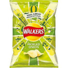 Full Box of 32 x 32.5g Bags Walkers Pickled Onion Crisps