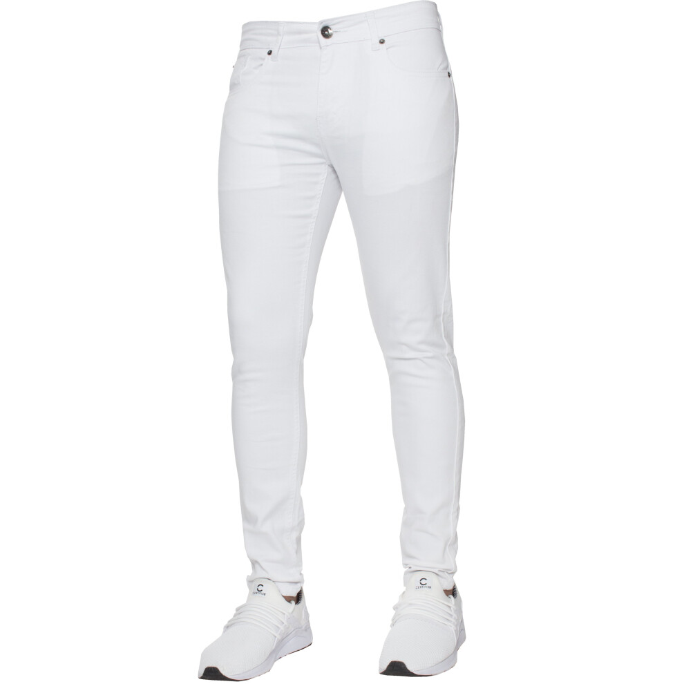 (White, 28S) Ze Enzo Mens Skinny Jeans Slim Fit Super Stretch Denim Pants