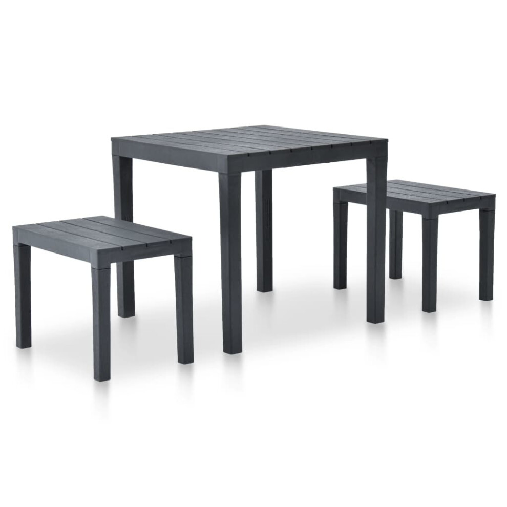 Garden Table with 2 Benches Plastic Anthracite