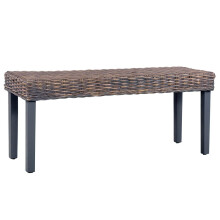 vidaXL Solid Mango Wood Bench Grey Natural Kubu Rattan Kitchen Seating Chair
