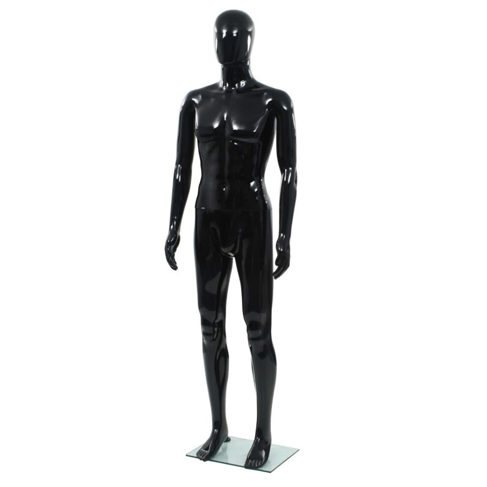 Full Body Male Mannequin with Glass Base Glossy Black 185 cm